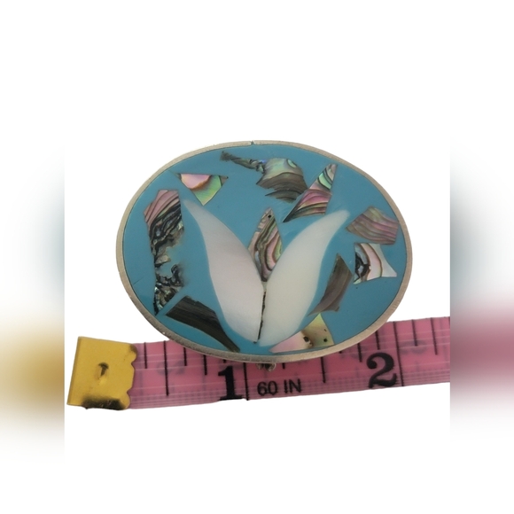 Alpaca Mexico Abalone Floral Inlay Pill Box Hinged Snuff Trinket Vintage Silver - Picture 13 of 17